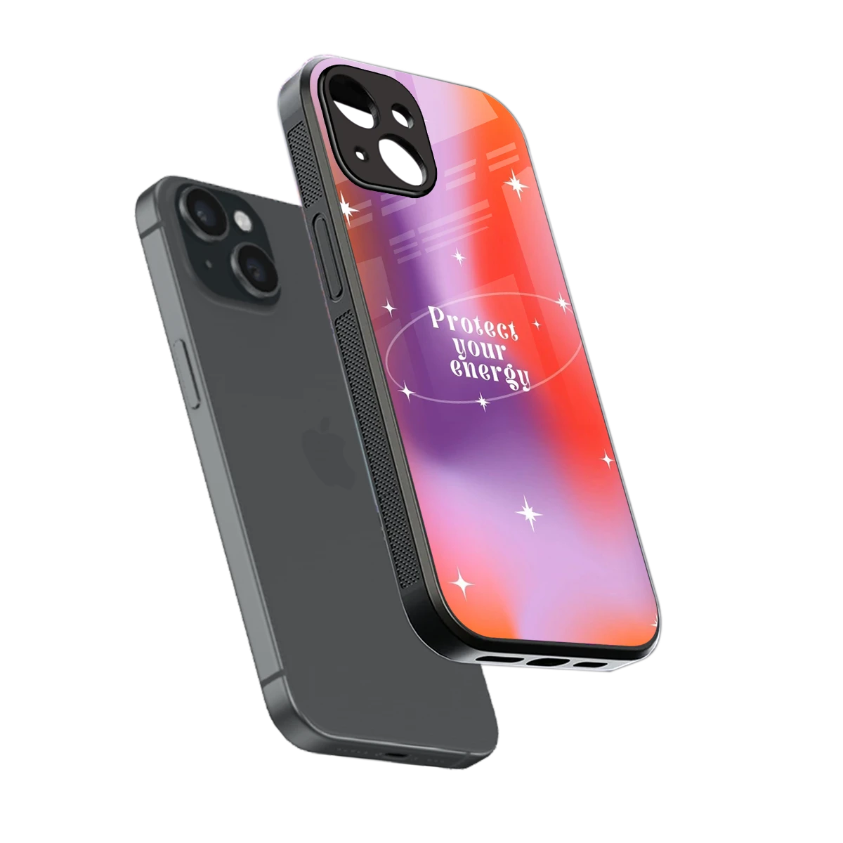 Protect Your Energy sleek iphone 15 cover with tempered glass back and TPU edges
