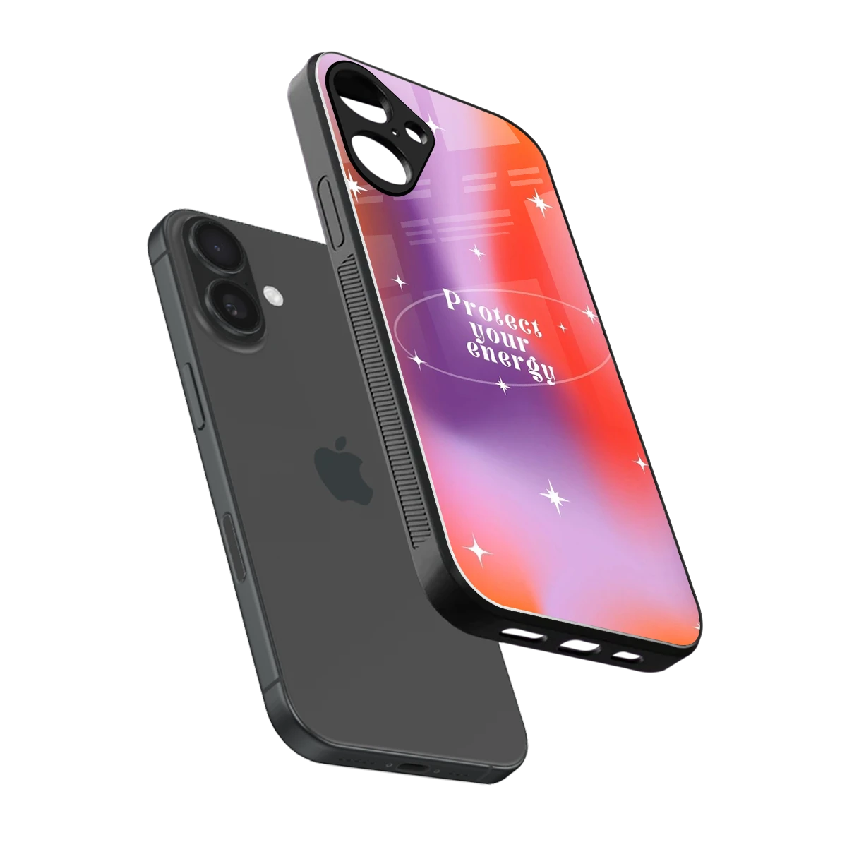 Protect Your Energy sleek iphone 16 plus cover with tempered glass back and TPU edges