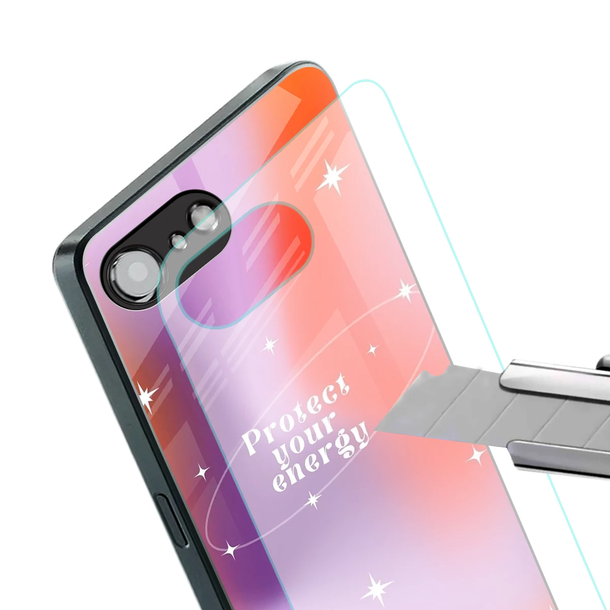 Protect Your Energy stylish phone case for iphone 17e | glossy glass and slim fit