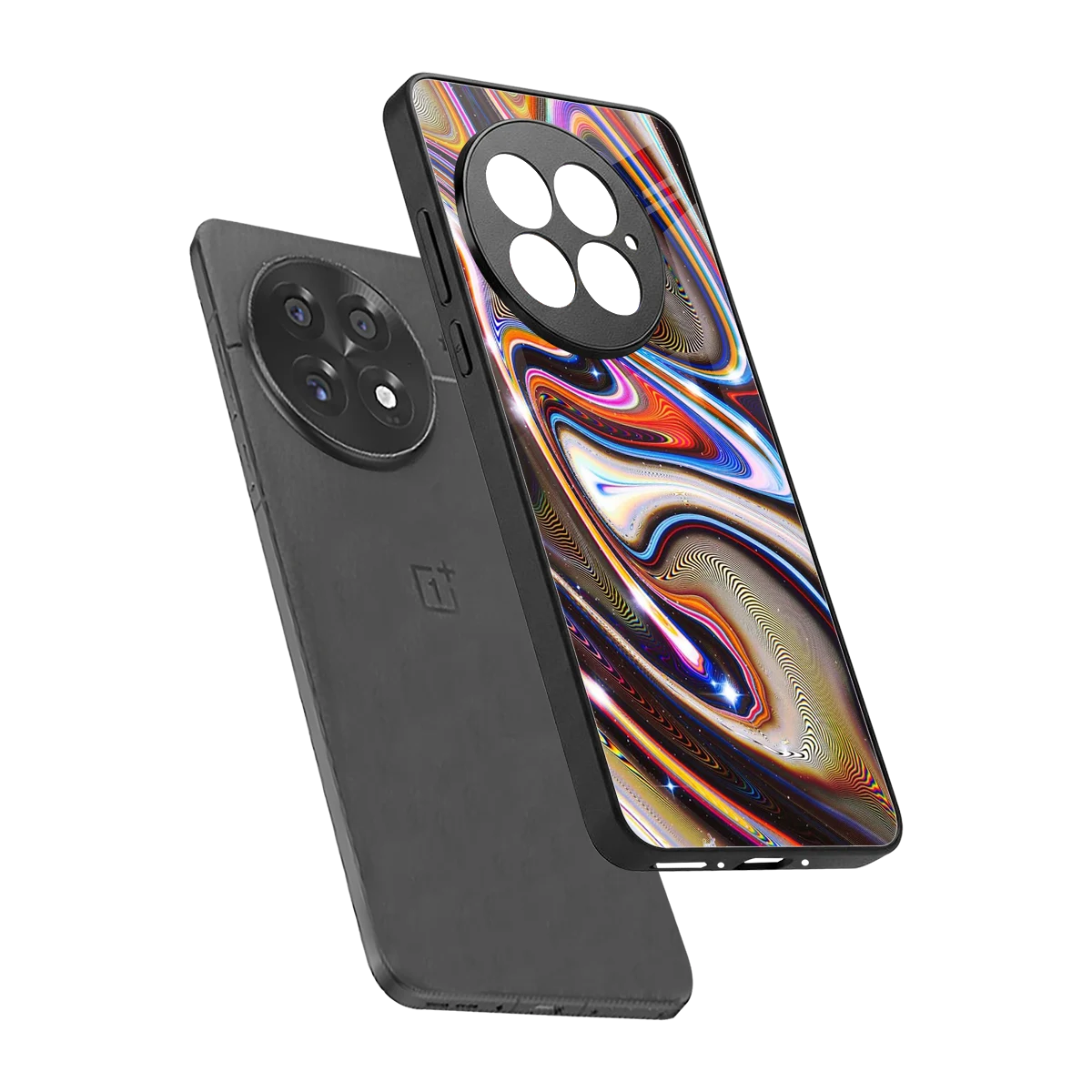Psychedelic Marble sleek oneplus 13 cover with tempered glass back and TPU edges