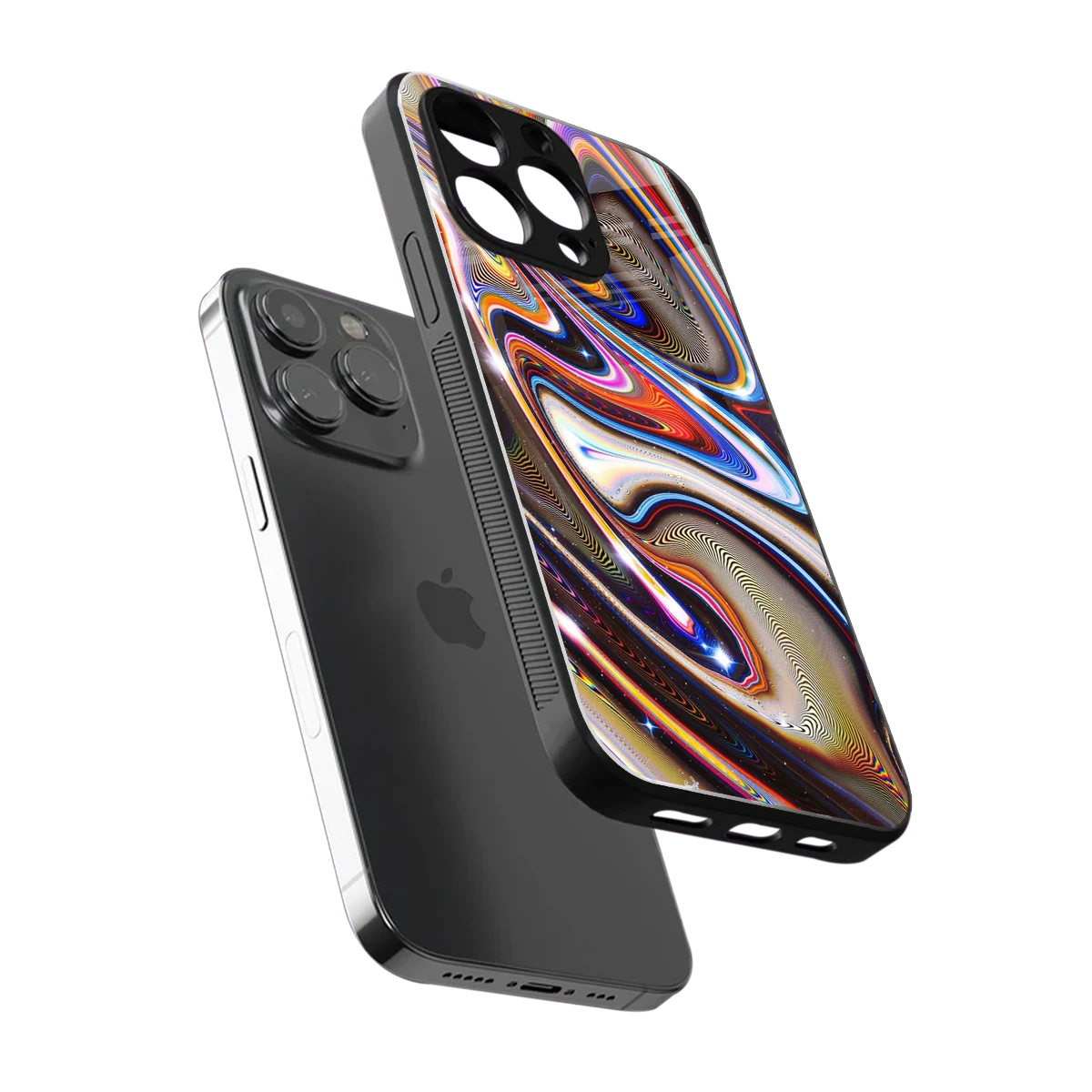 Psychedelic Marble sleek iphone 13 pro cover with tempered glass back and TPU edges
