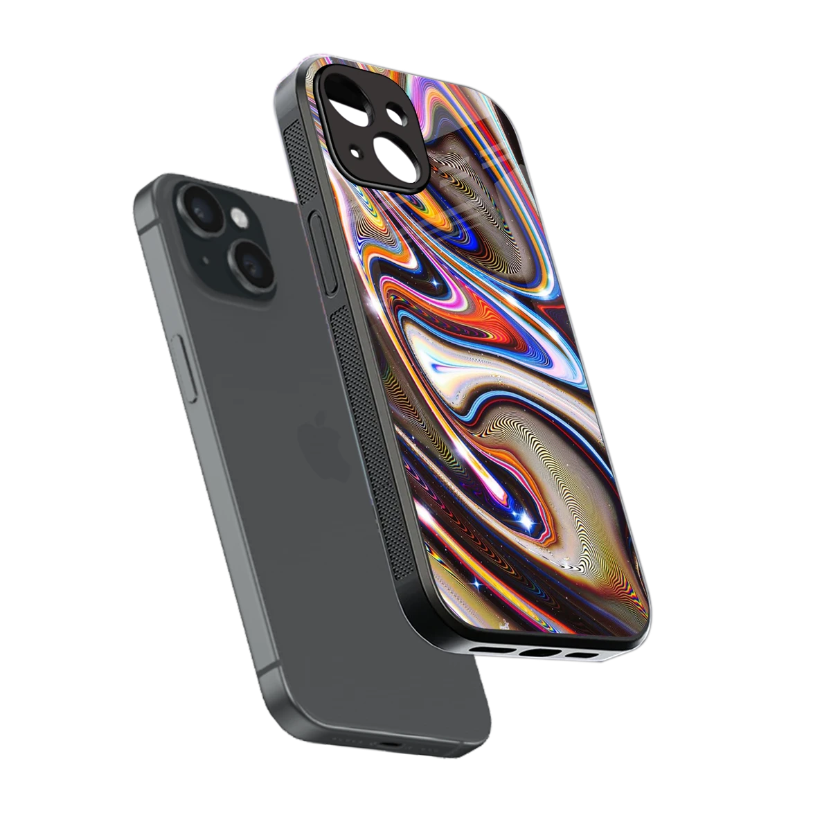 Psychedelic Marble sleek iphone 14 cover with tempered glass back and TPU edges