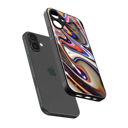 Psychedelic Marble sleek iphone 16 plus cover with tempered glass back and TPU edges
