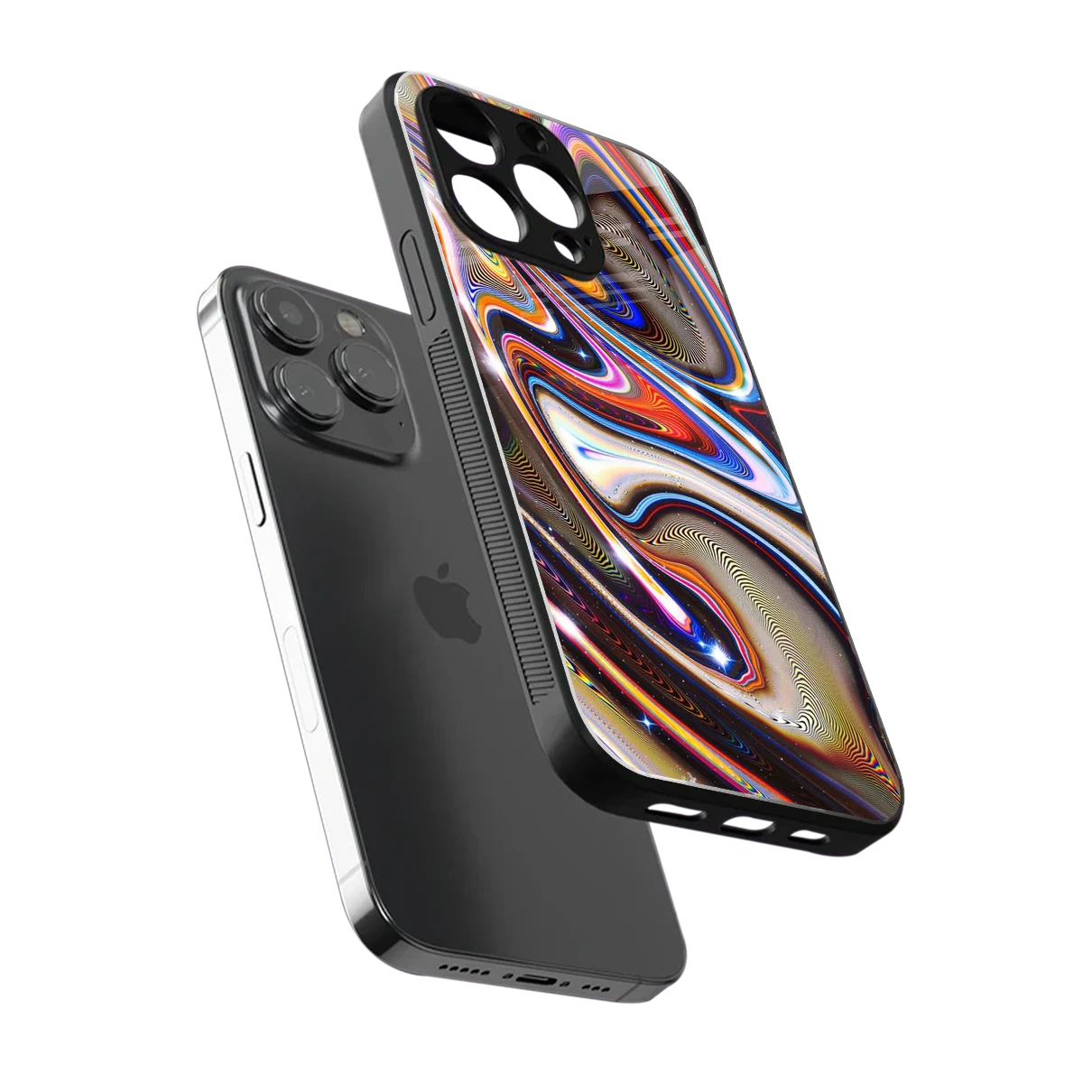 Psychedelic Marble sleek iphone 16 pro max cover with tempered glass back and TPU edges