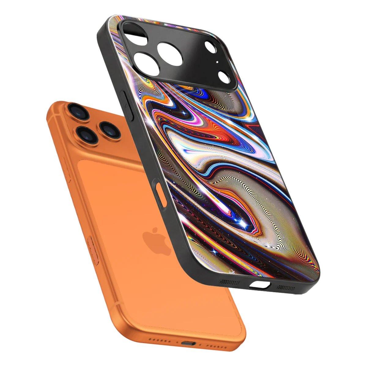 Psychedelic Marble sleek iphone 17 pro cover with tempered glass back and TPU edges