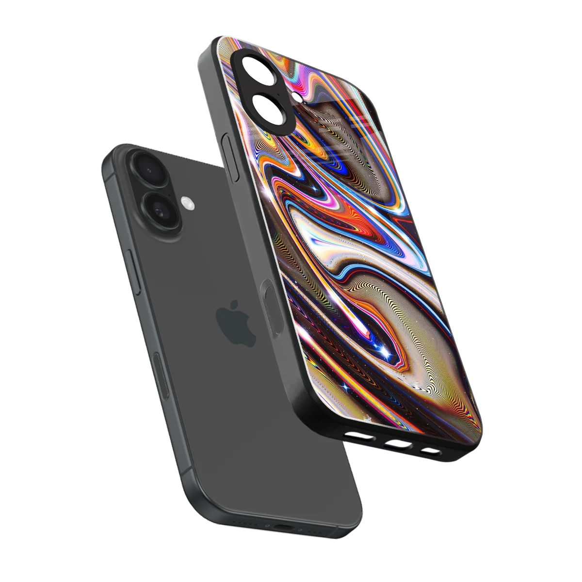 Psychedelic Marble sleek iphone 17 cover with tempered glass back and TPU edges
