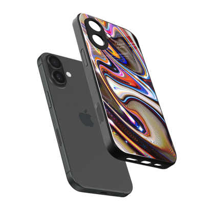 Psychedelic Marble sleek iphone 17 cover with tempered glass back and TPU edges