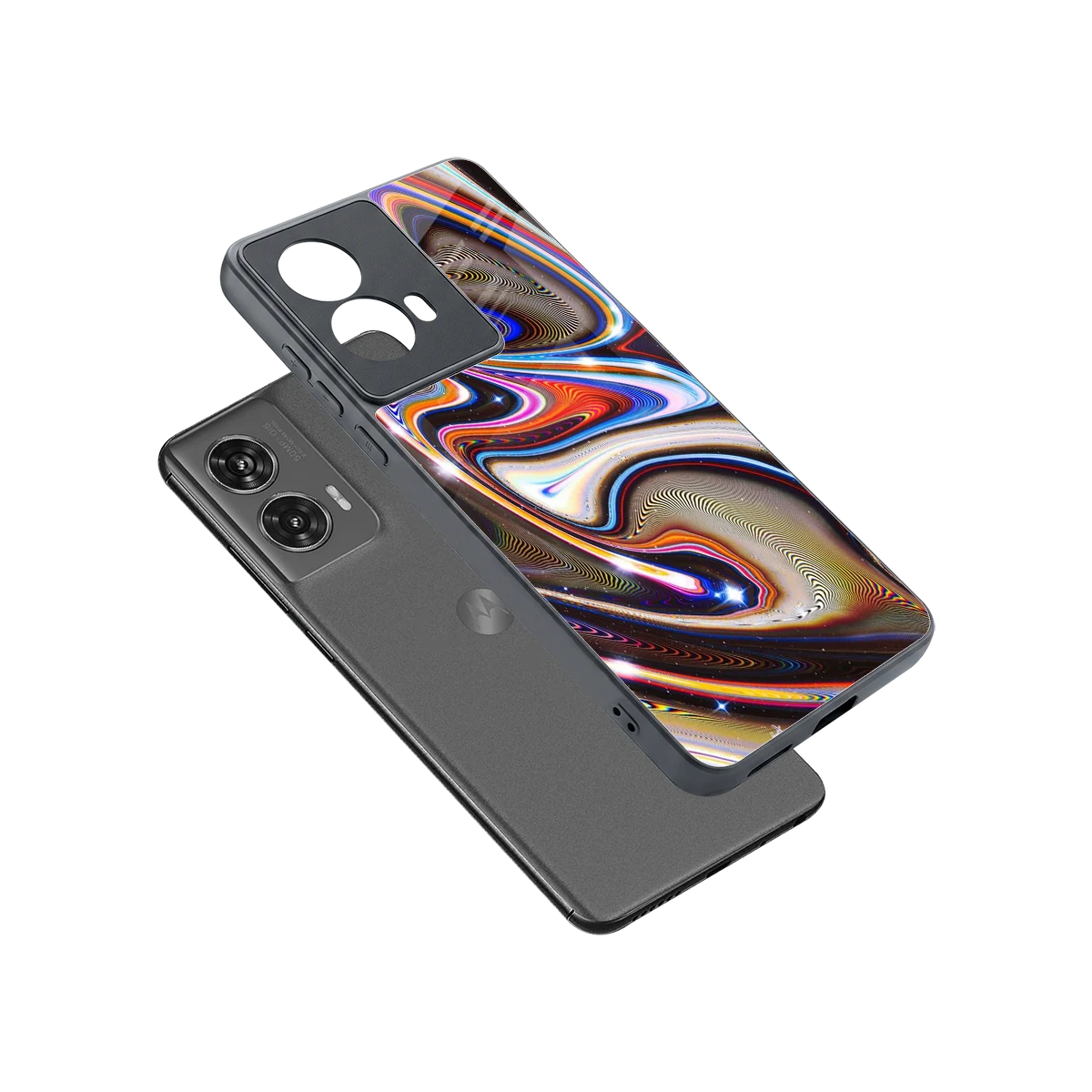 Psychedelic Marble sleek motorola edge 50 fusion cover with tempered glass back and TPU edges