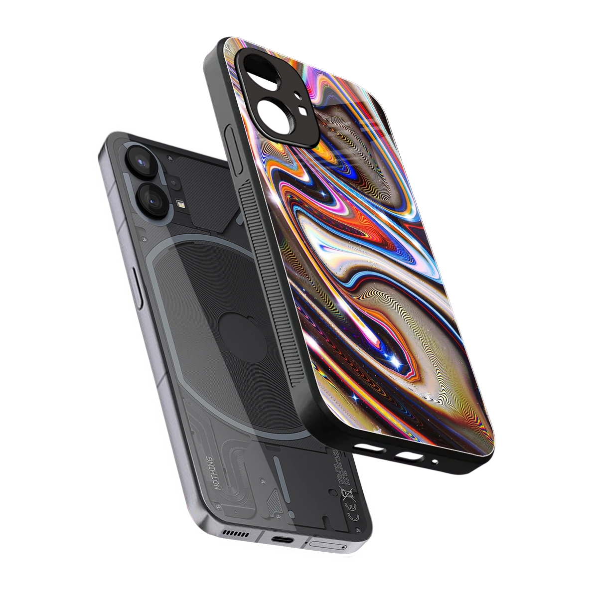 Psychedelic Marble sleek nothing phone 1 cover with tempered glass back and TPU edges