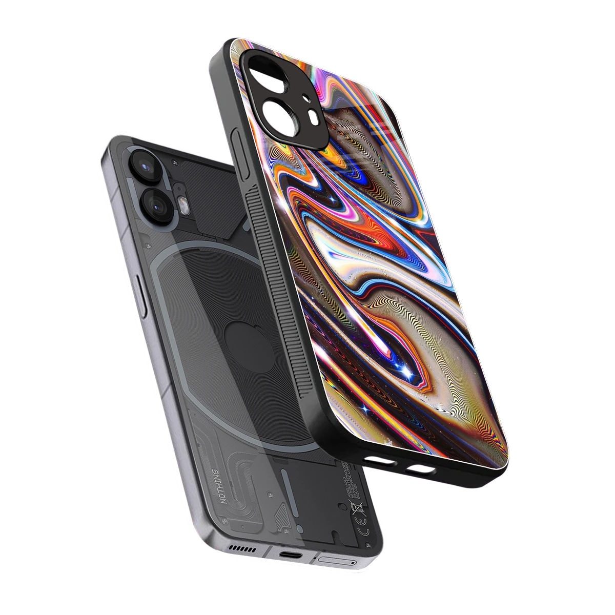 Psychedelic Marble sleek nothing phone 2 cover with tempered glass back and TPU edges