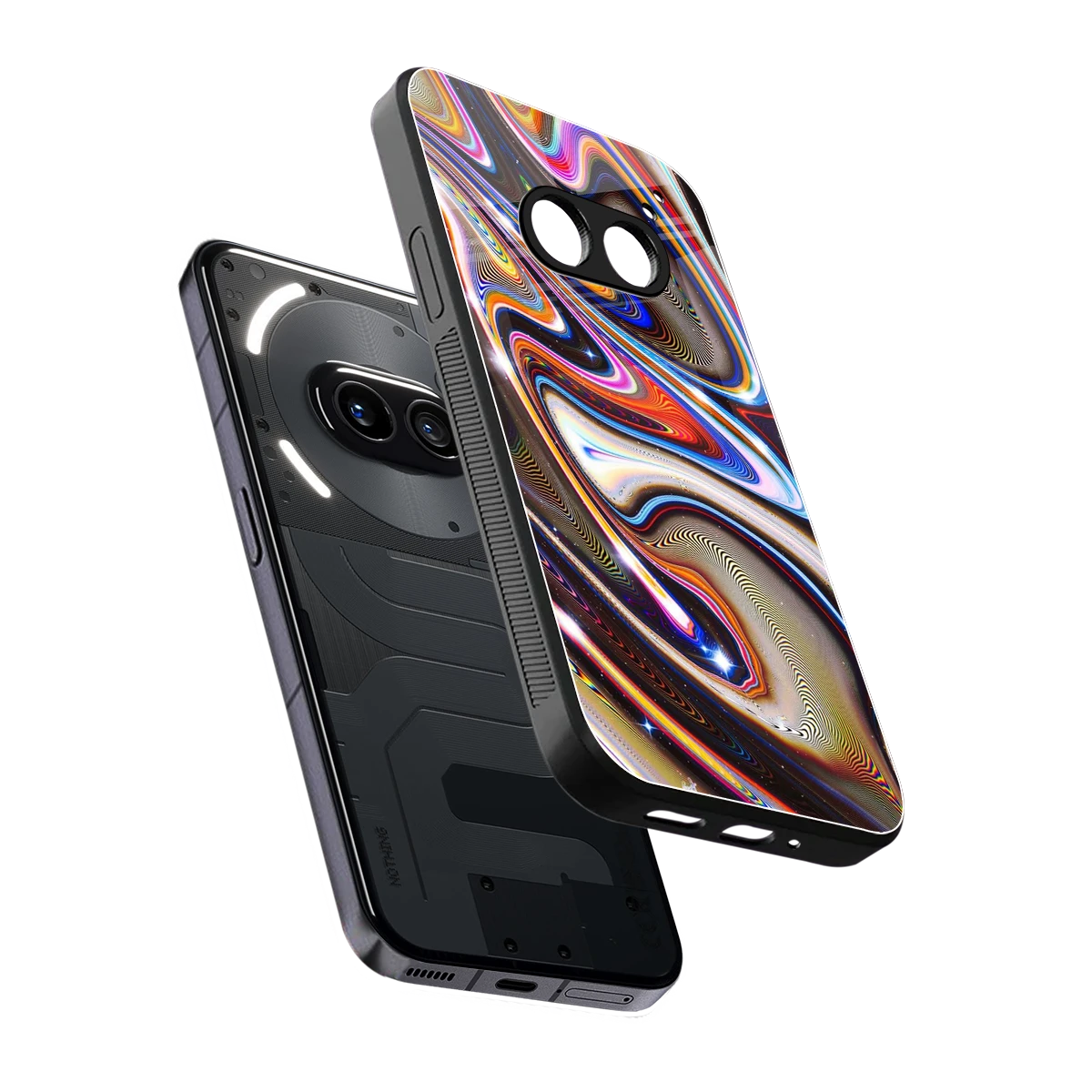Psychedelic Marble sleek nothing phone 2a plus cover with tempered glass back and TPU edges