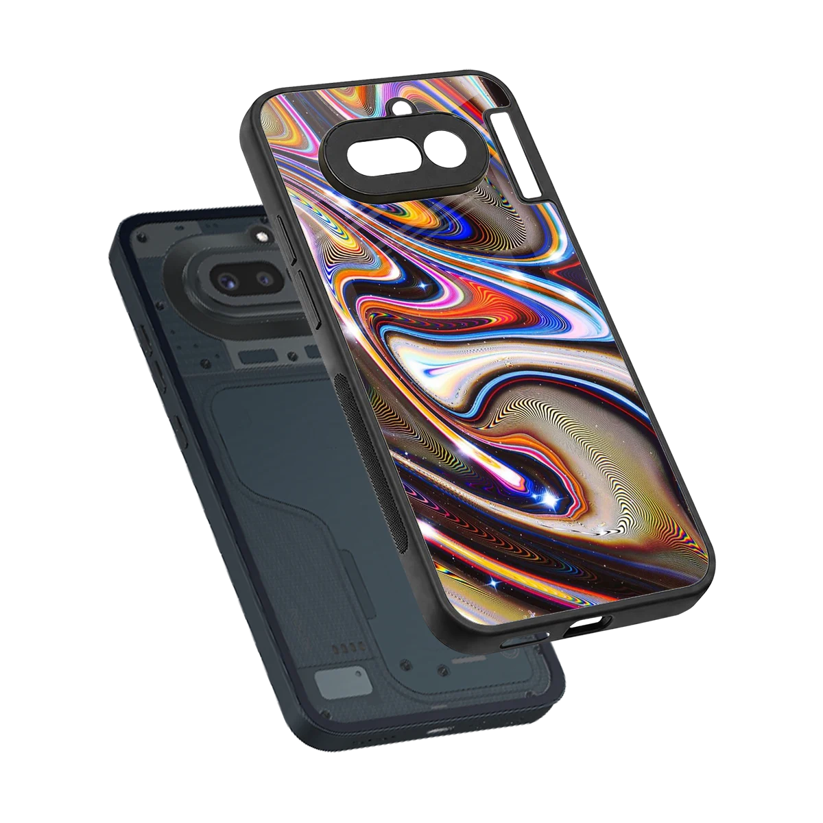 Psychedelic Marble sleek nothing phone 4a cover with tempered glass back and TPU edges