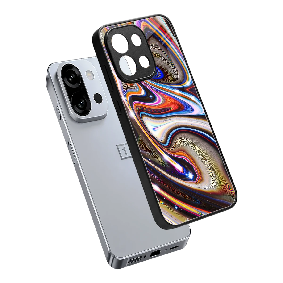 Psychedelic Marble sleek oneplus 13s cover with tempered glass back and TPU edges