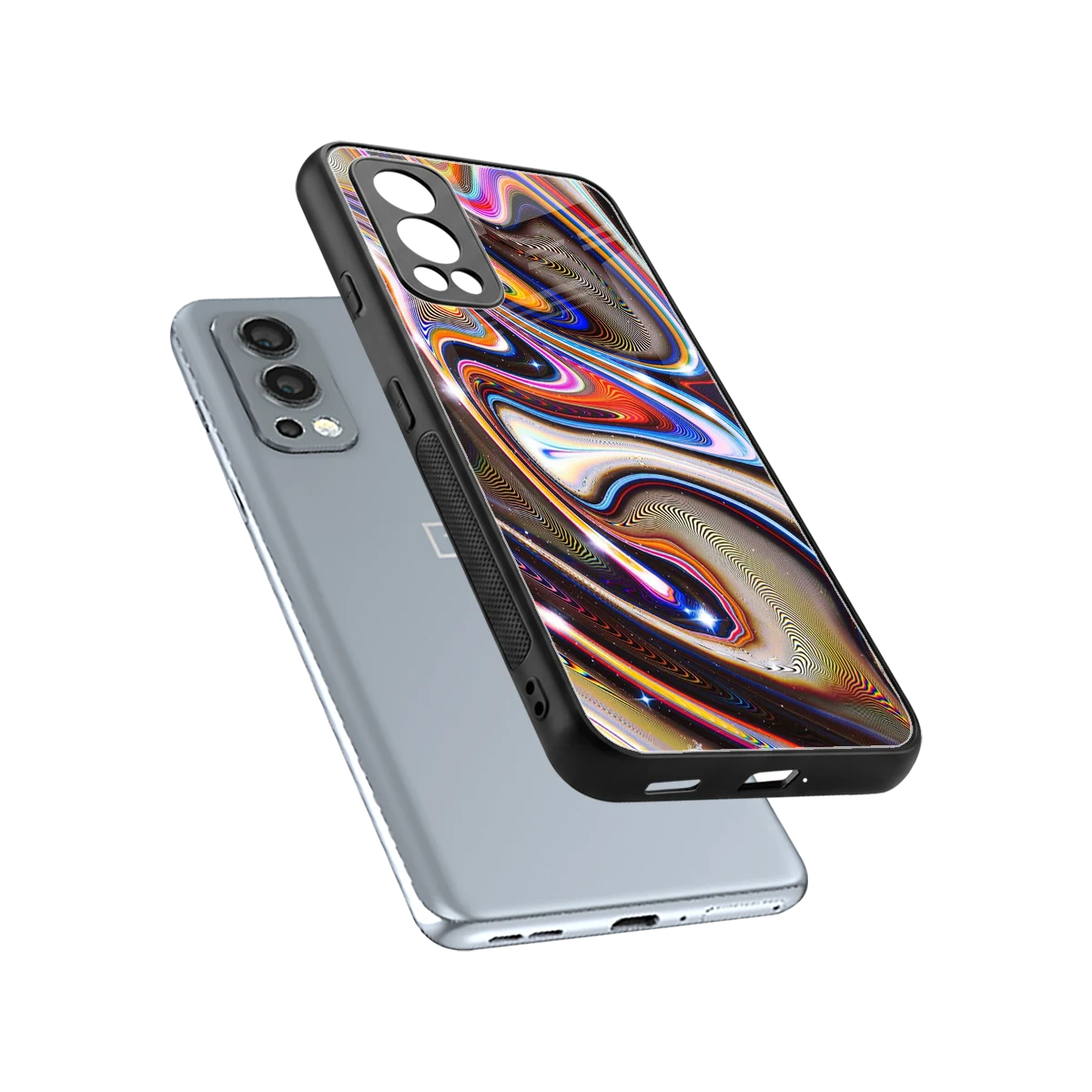 Psychedelic Marble sleek oneplus nord 2 cover with tempered glass back and TPU edges