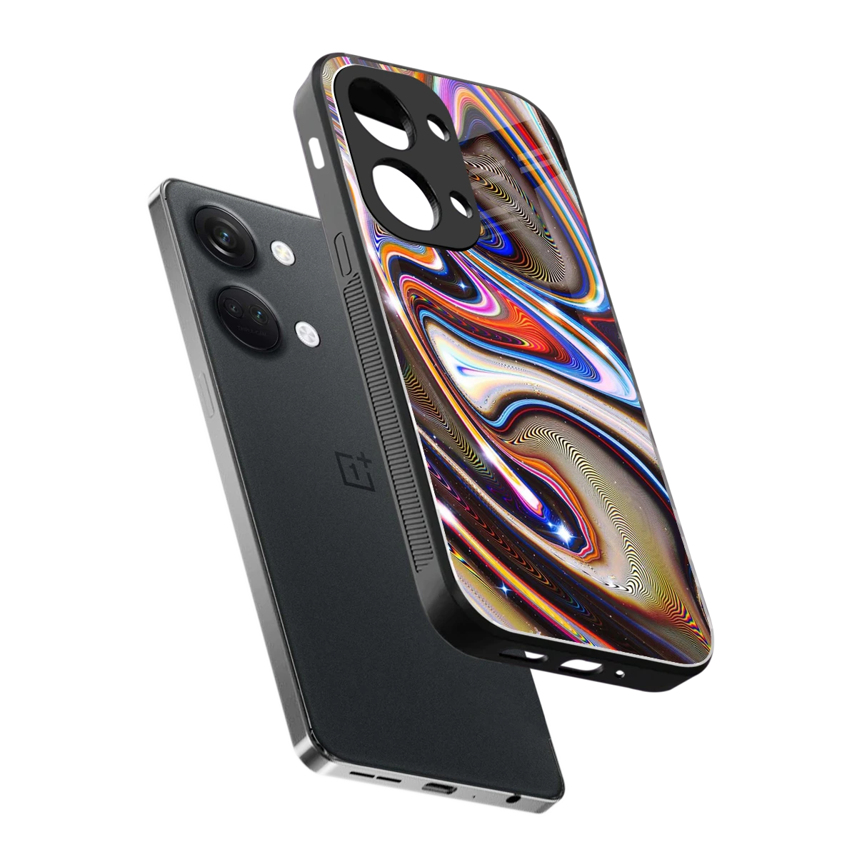 Psychedelic Marble sleek oneplus nord 3 cover with tempered glass back and TPU edges