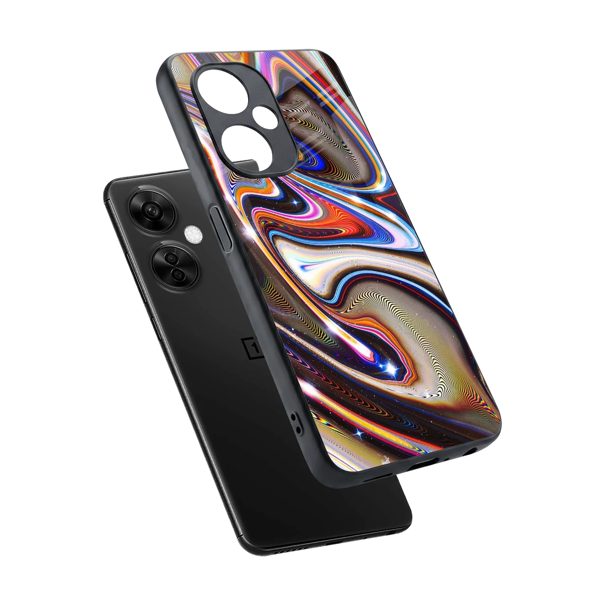 Psychedelic Marble sleek oneplus nord ce 3 lite cover with tempered glass back and TPU edges