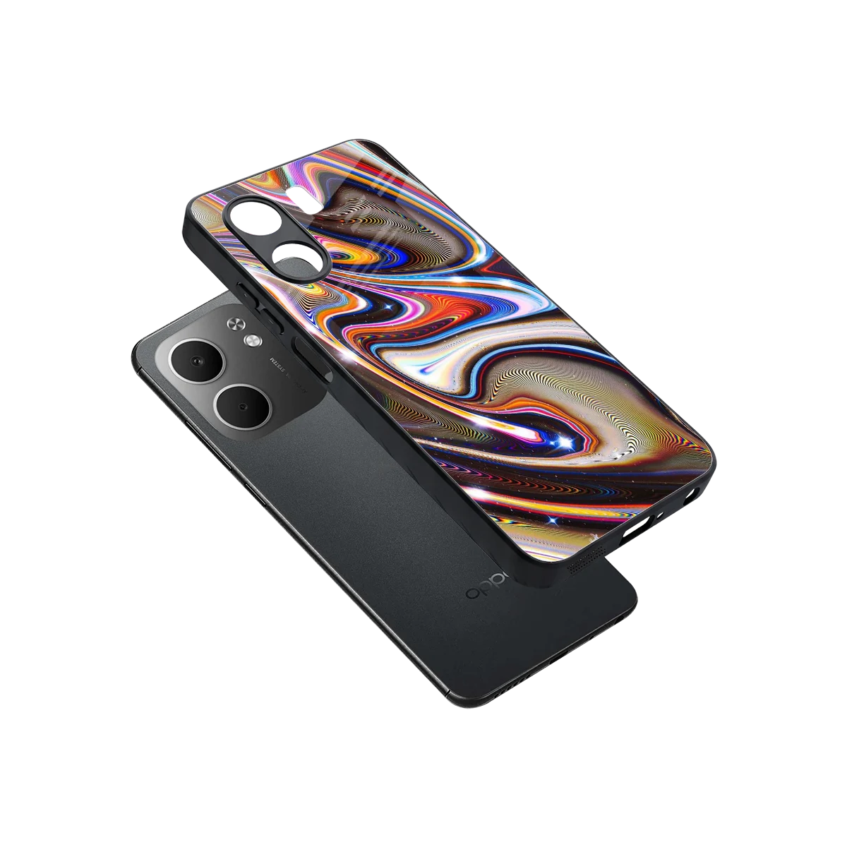 Psychedelic Marble sleek oppo a5x 5g cover with tempered glass back and TPU edges