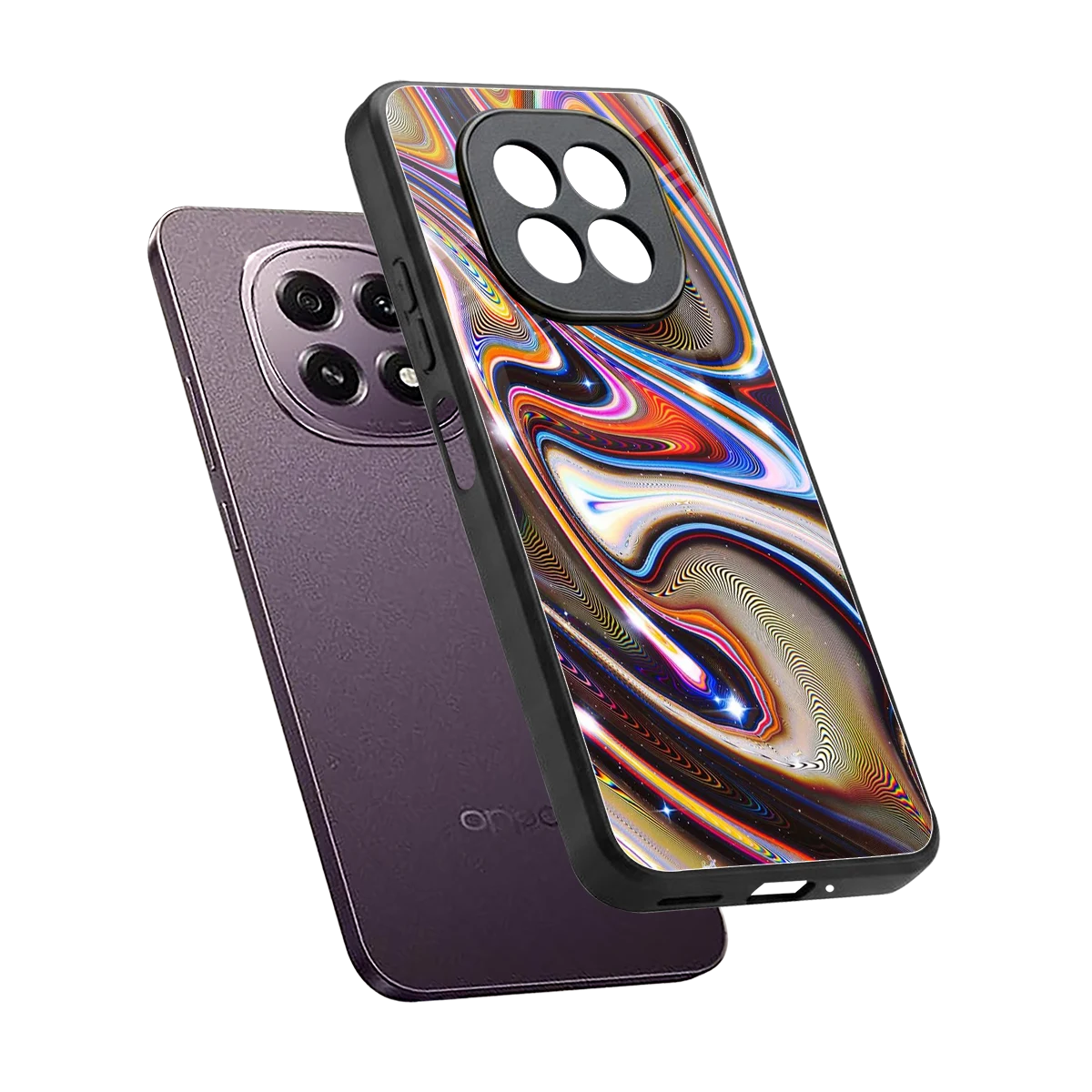 Psychedelic Marble sleek oppo f29 5g cover with tempered glass back and TPU edges
