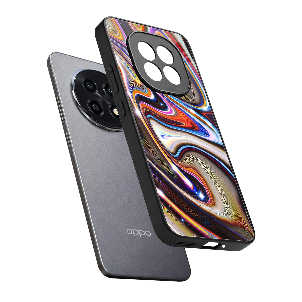 Psychedelic Marble sleek oppo f29 pro 5g cover with tempered glass back and TPU edges