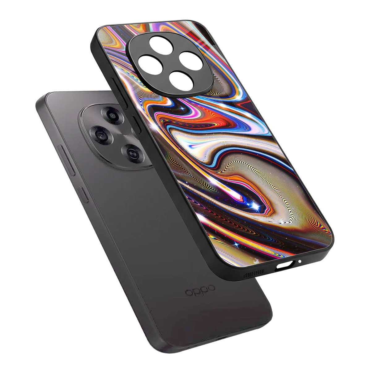 Psychedelic Marble sleek oppo f31 pro 5g cover with tempered glass back and TPU edges