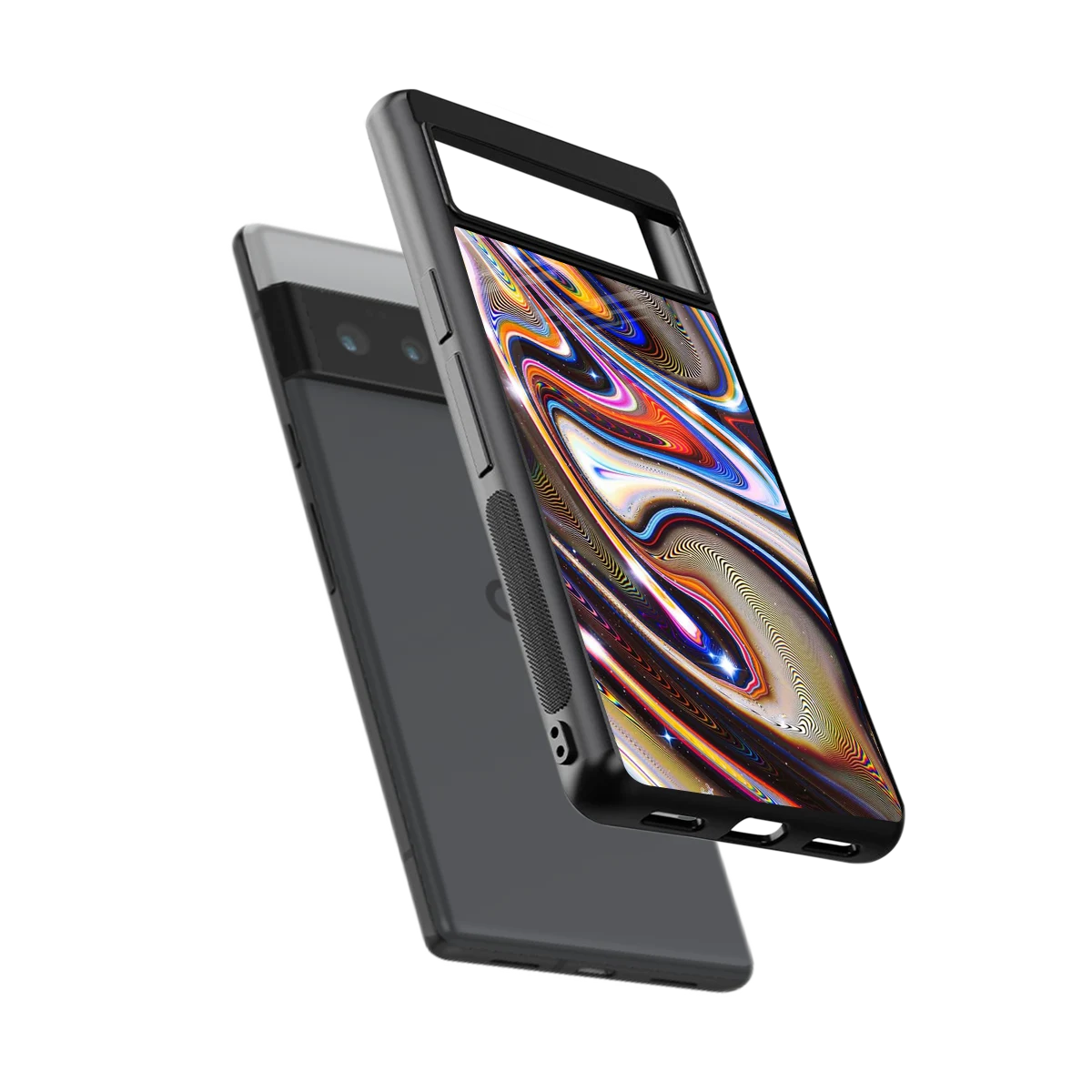 Psychedelic Marble sleek google pixel 6 pro cover with tempered glass back and TPU edges