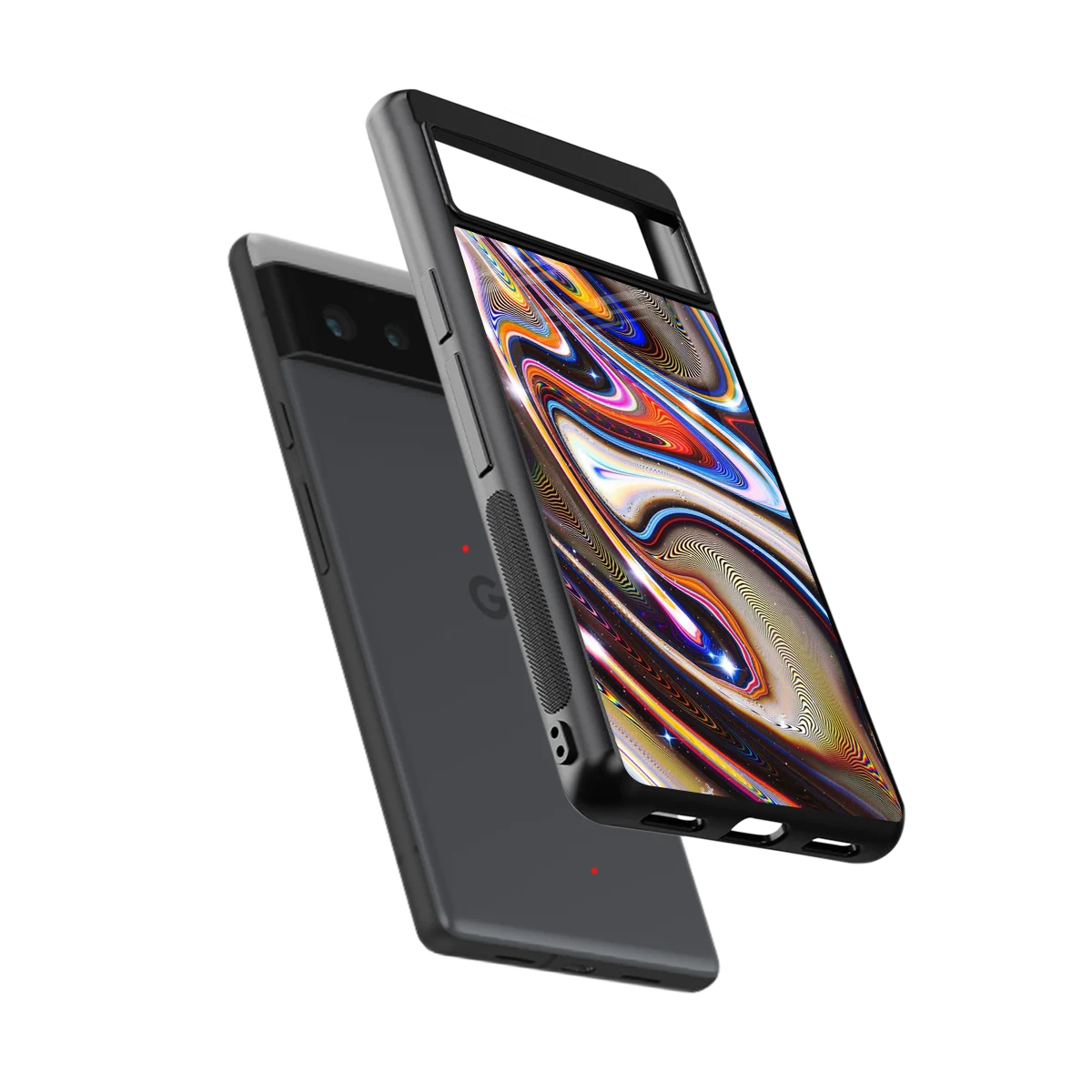 Psychedelic Marble sleek google pixel 6 cover with tempered glass back and TPU edges
