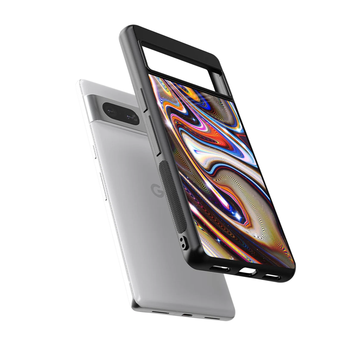 Psychedelic Marble sleek google pixel 7a cover with tempered glass back and TPU edges