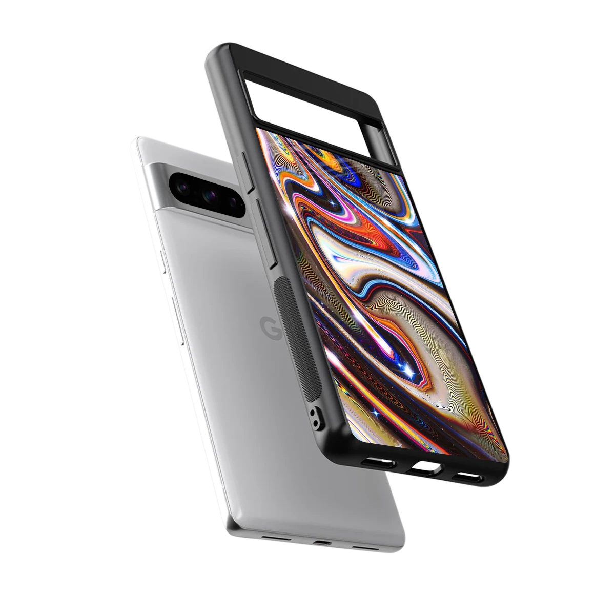 Psychedelic Marble sleek google pixel 8 pro cover with tempered glass back and TPU edges