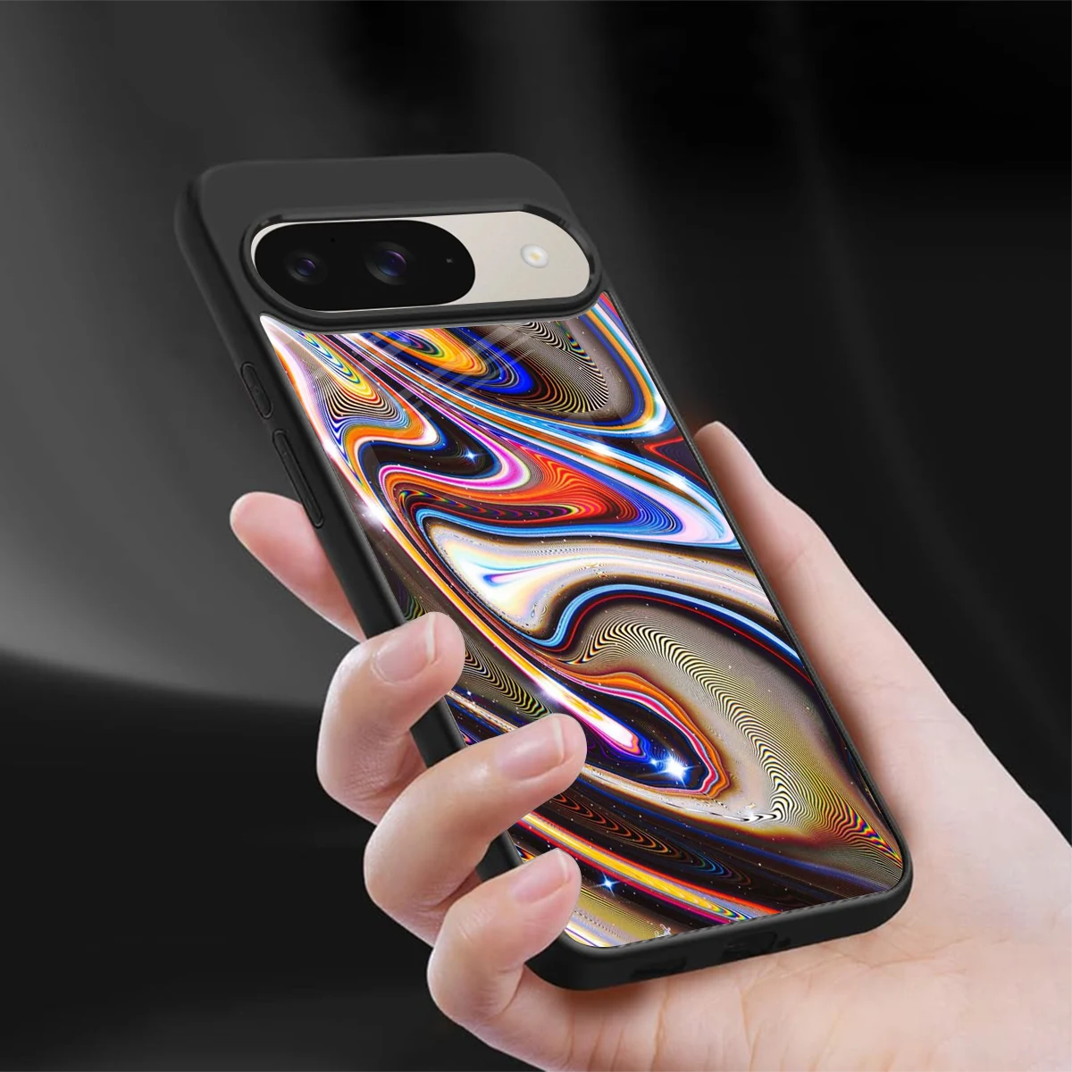 Psychedelic Marble sleek google pixel 9 cover with tempered glass back and TPU edges