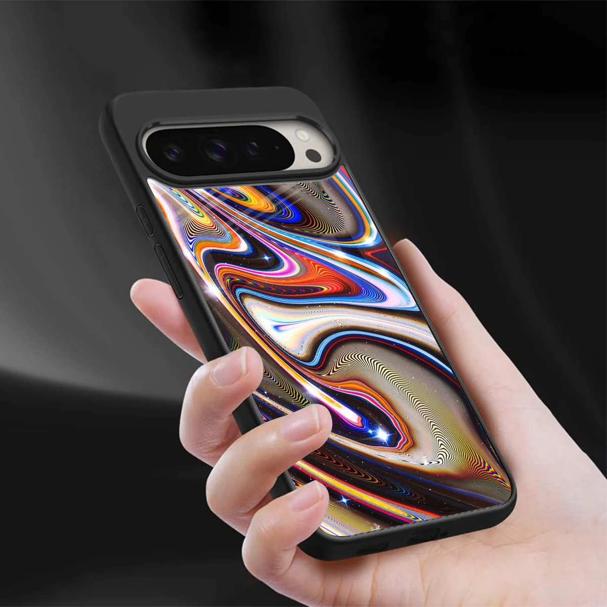 Psychedelic Marble sleek google pixel 9 pro cover with tempered glass back and TPU edges
