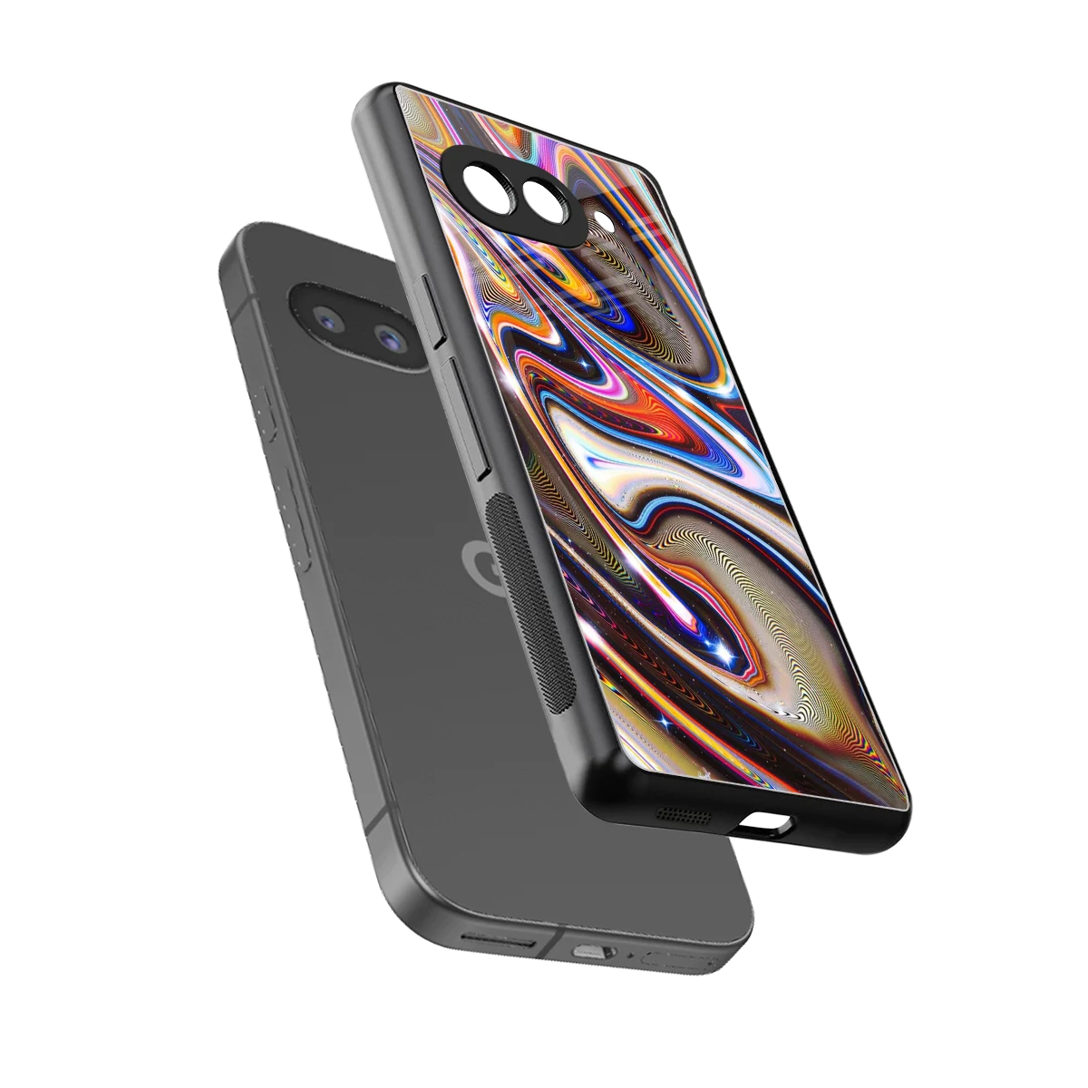Psychedelic Marble sleek google pixel 10a cover with tempered glass back and TPU edges