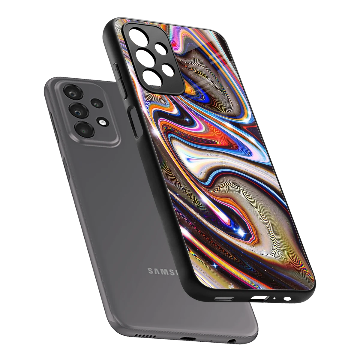 Psychedelic Marble sleek samsung galaxy a23 cover with tempered glass back and TPU edges