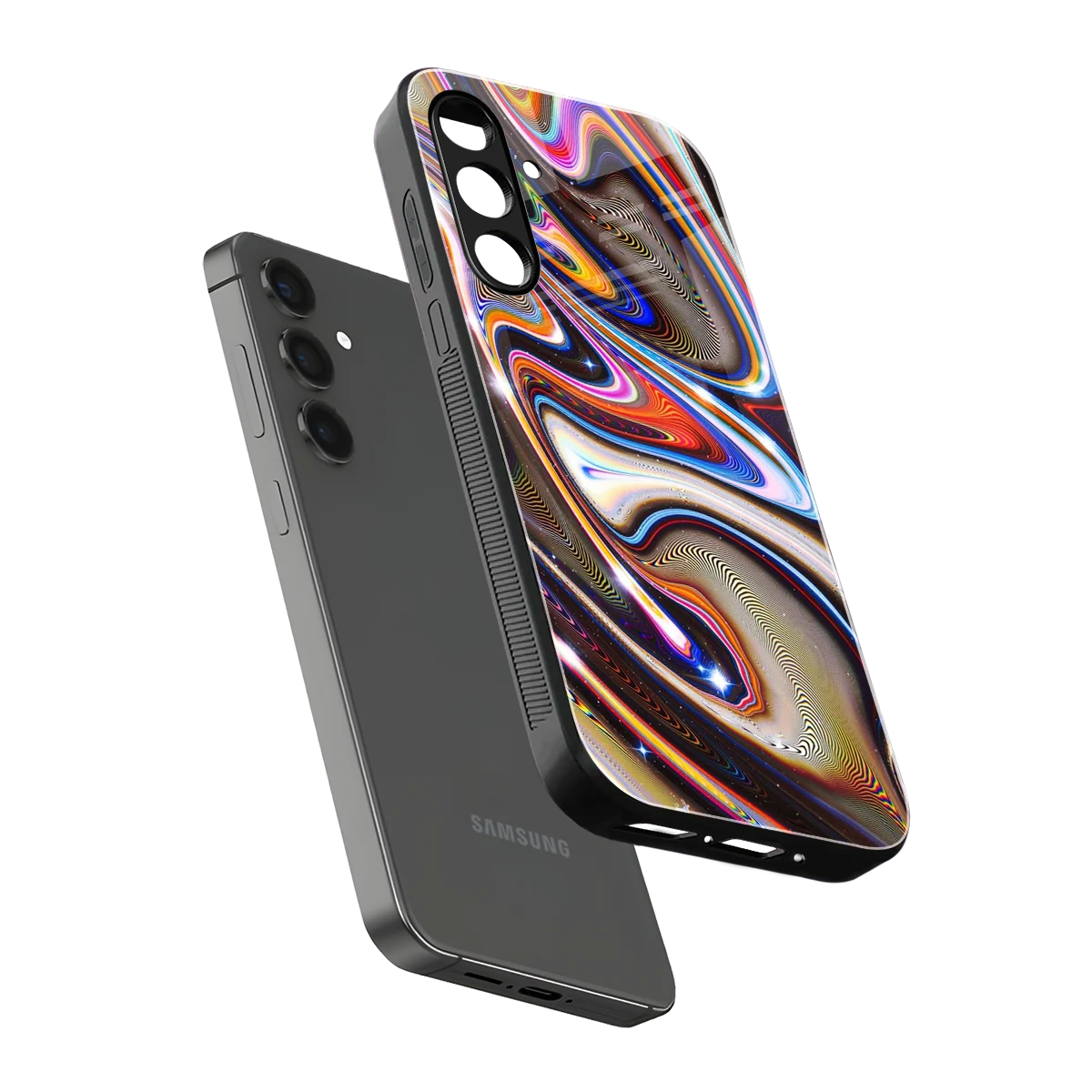 Psychedelic Marble sleek samsung galaxy m34 5g cover with tempered glass back and TPU edges