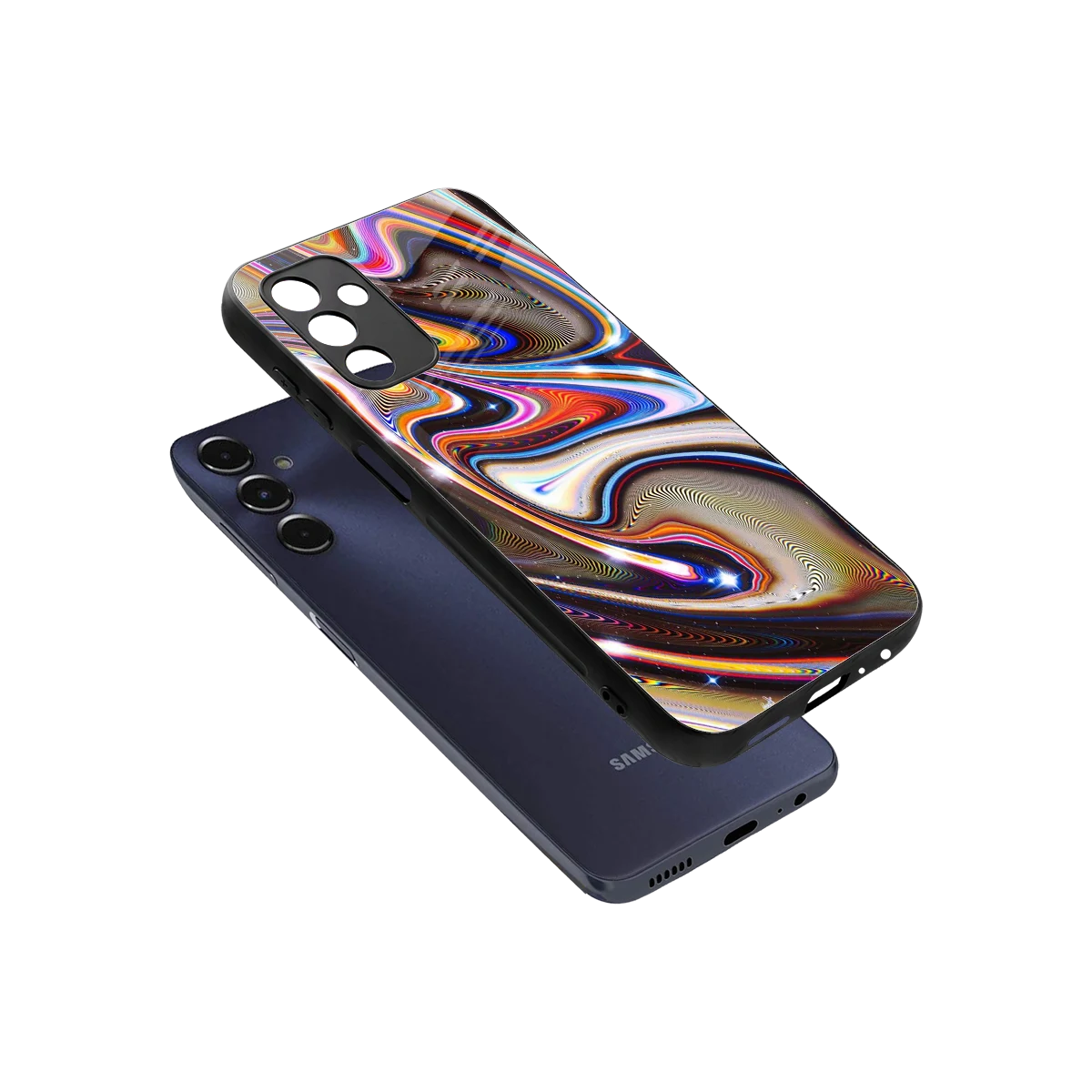 Psychedelic Marble sleek samsung galaxy m14 5g cover with tempered glass back and TPU edges