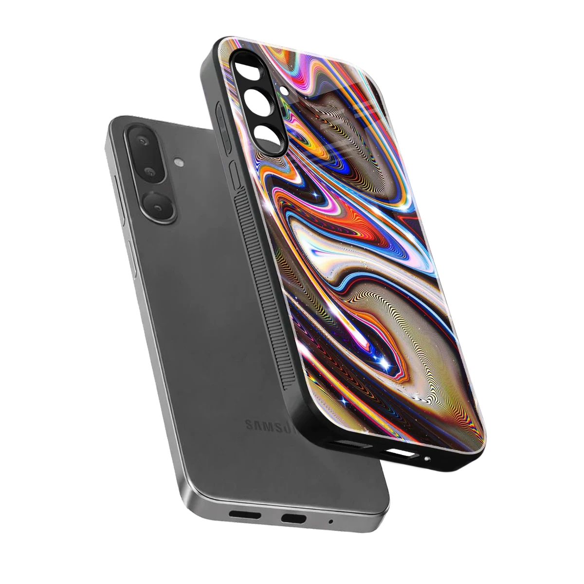 Psychedelic Marble sleek samsung galaxy m56 5g cover with tempered glass back and TPU edges