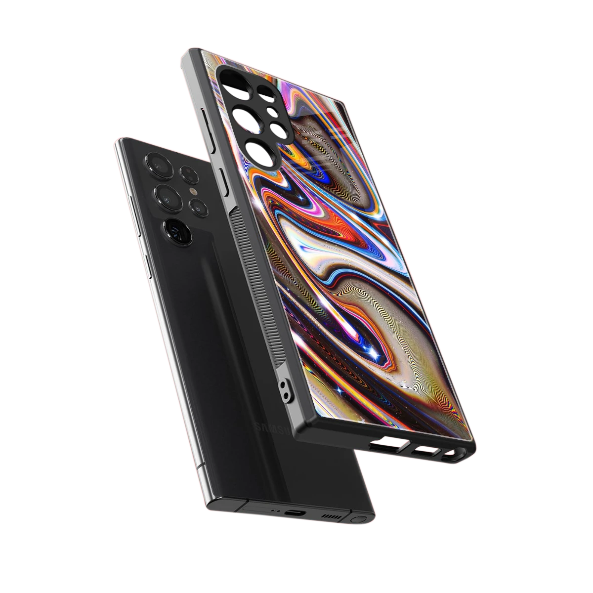 Psychedelic Marble sleek samsung galaxy s23 ultra cover with tempered glass back and TPU edges