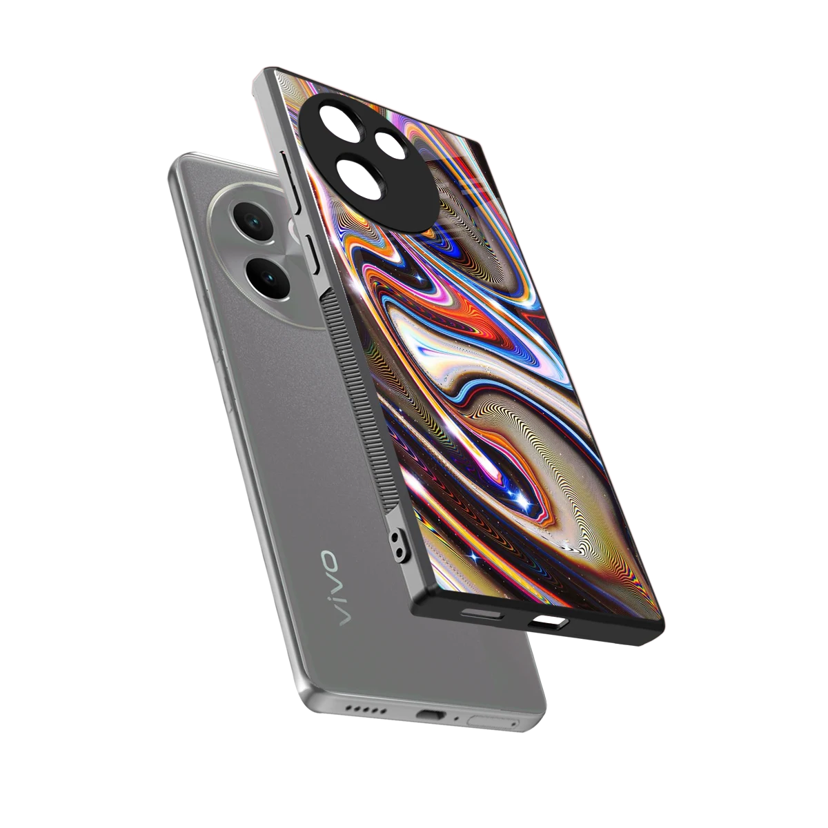 Psychedelic Marble sleek vivo v30e cover with tempered glass back and TPU edges