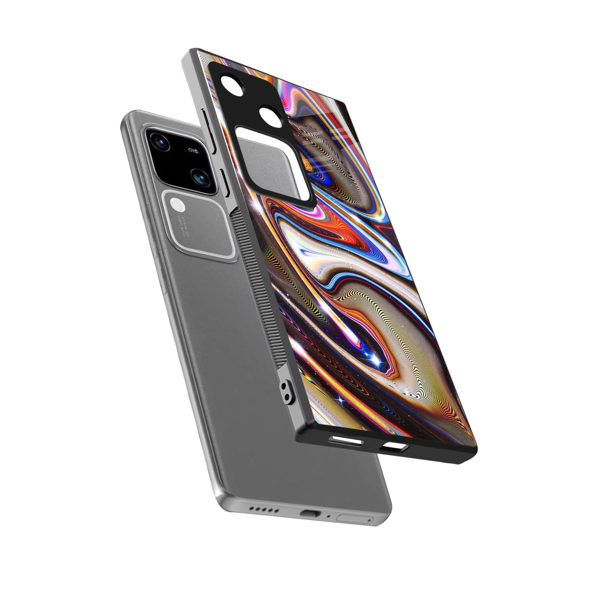 Psychedelic Marble sleek vivo v30 cover with tempered glass back and TPU edges