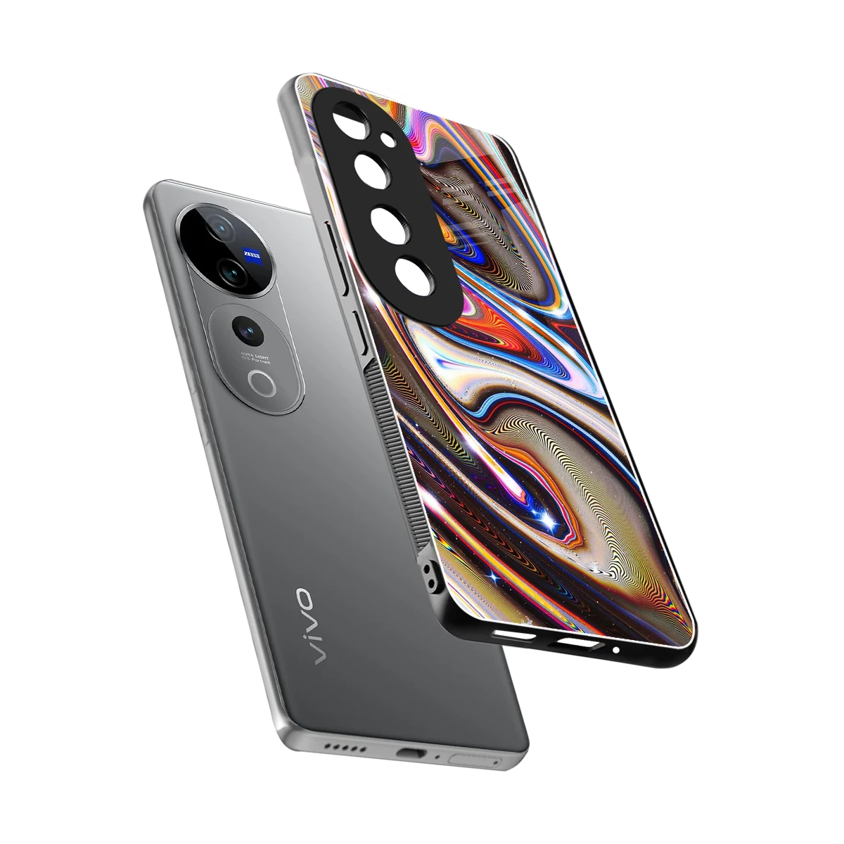 Psychedelic Marble sleek vivo v40 pro cover with tempered glass back and TPU edges