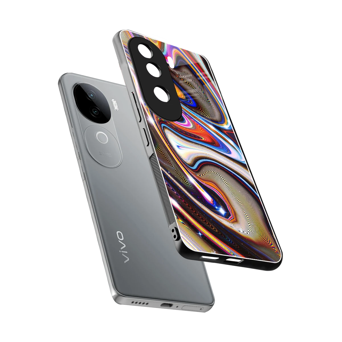Psychedelic Marble sleek vivo v40e cover with tempered glass back and TPU edges