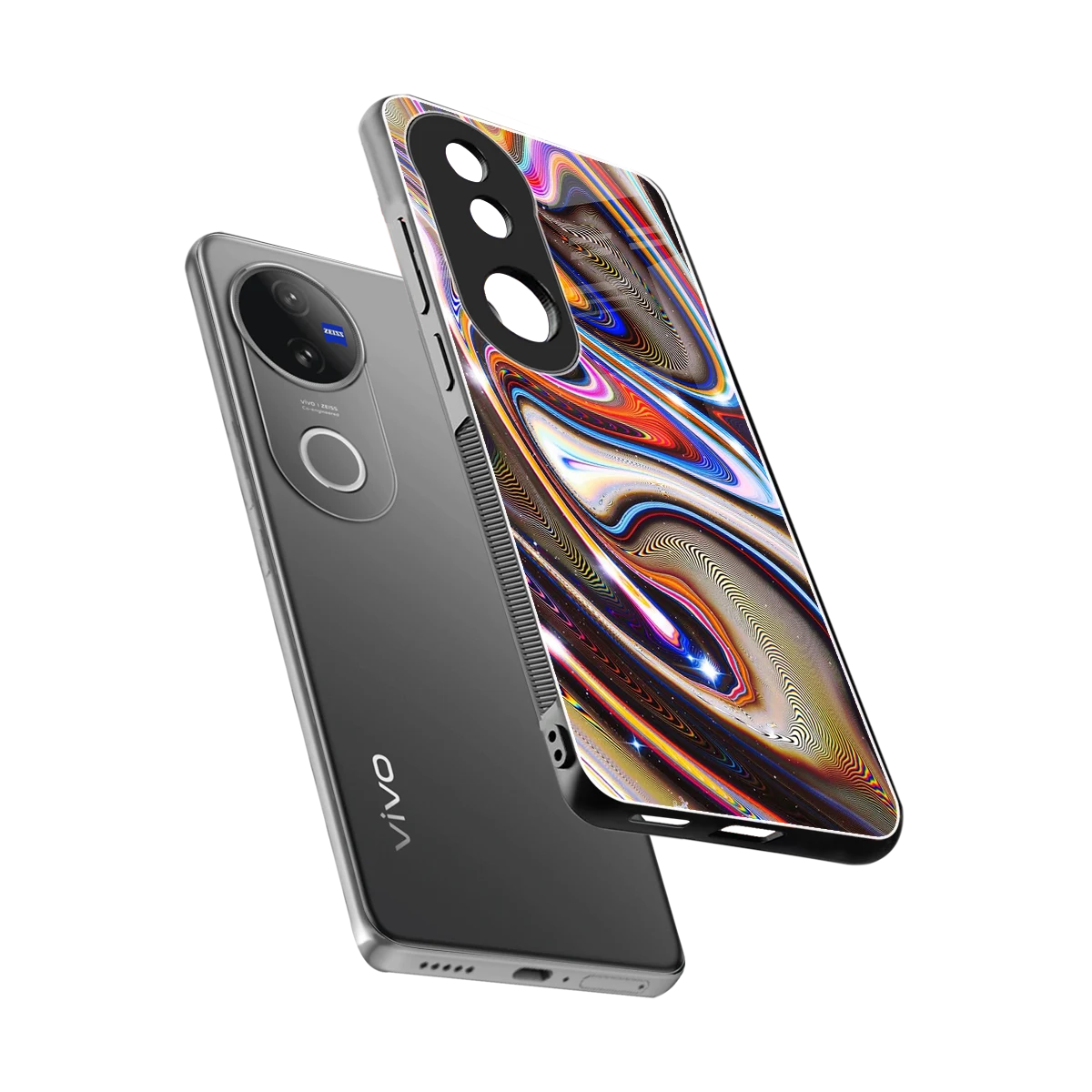 Psychedelic Marble sleek vivo v50 cover with tempered glass back and TPU edges