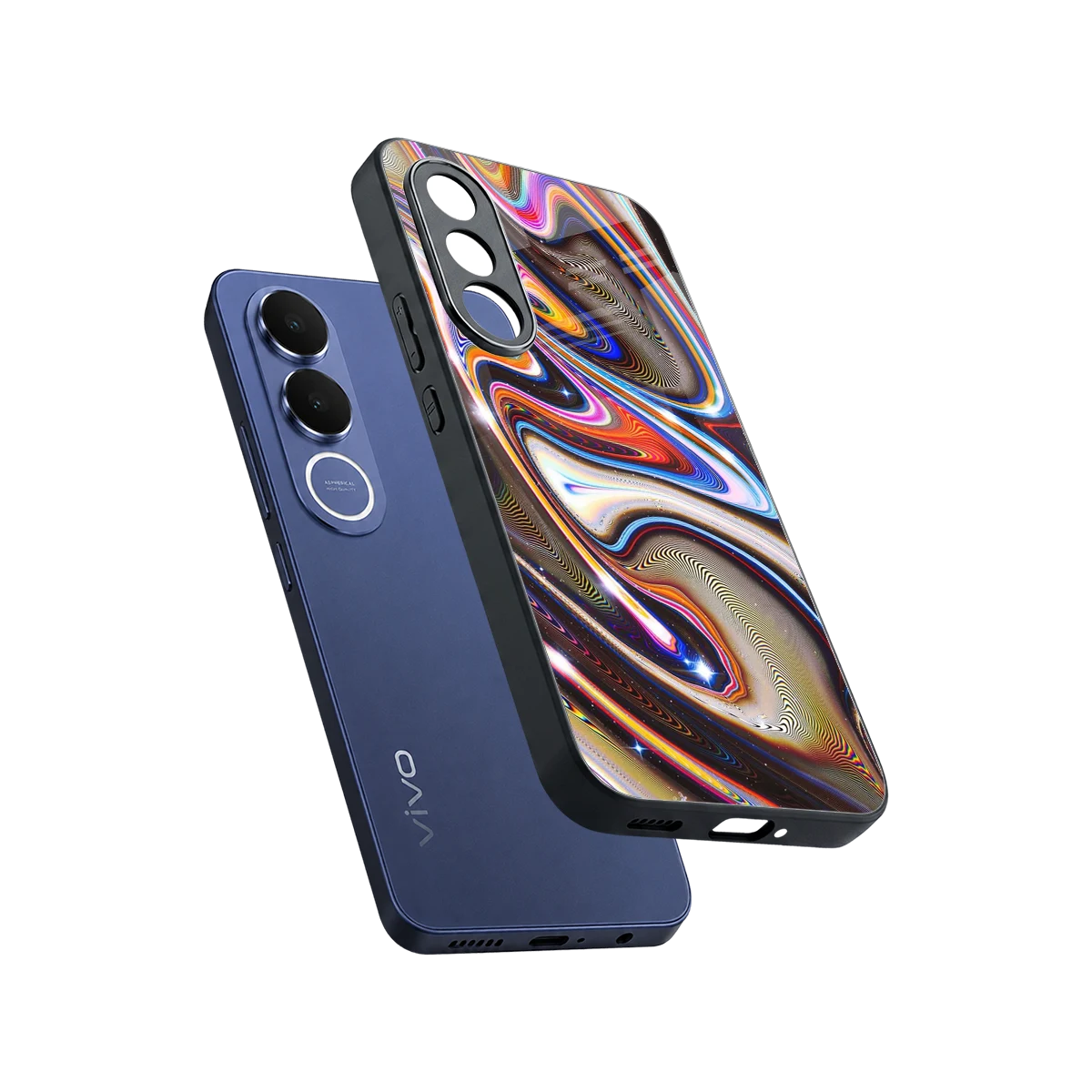 Psychedelic Marble sleek vivo v70 fe cover with tempered glass back and TPU edges