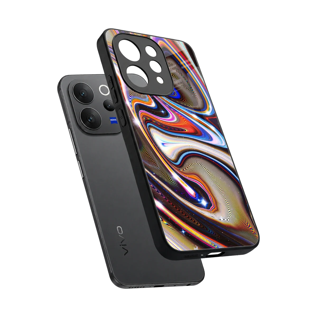 Psychedelic Marble sleek vivo v70 cover with tempered glass back and TPU edges