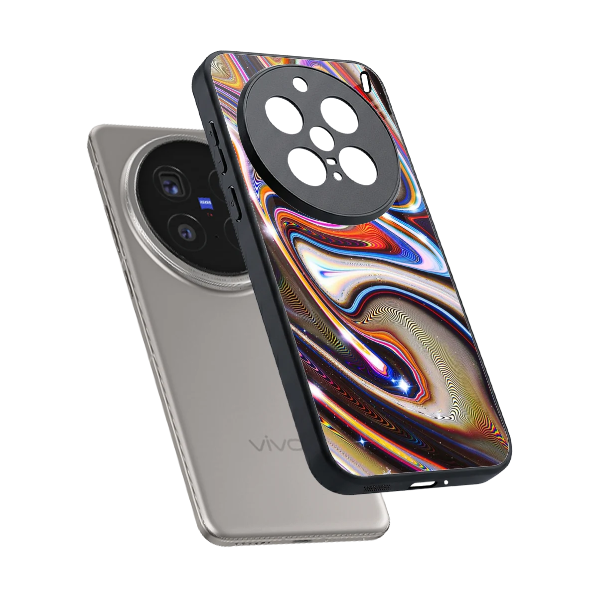 Psychedelic Marble sleek vivo x200 pro cover with tempered glass back and TPU edges