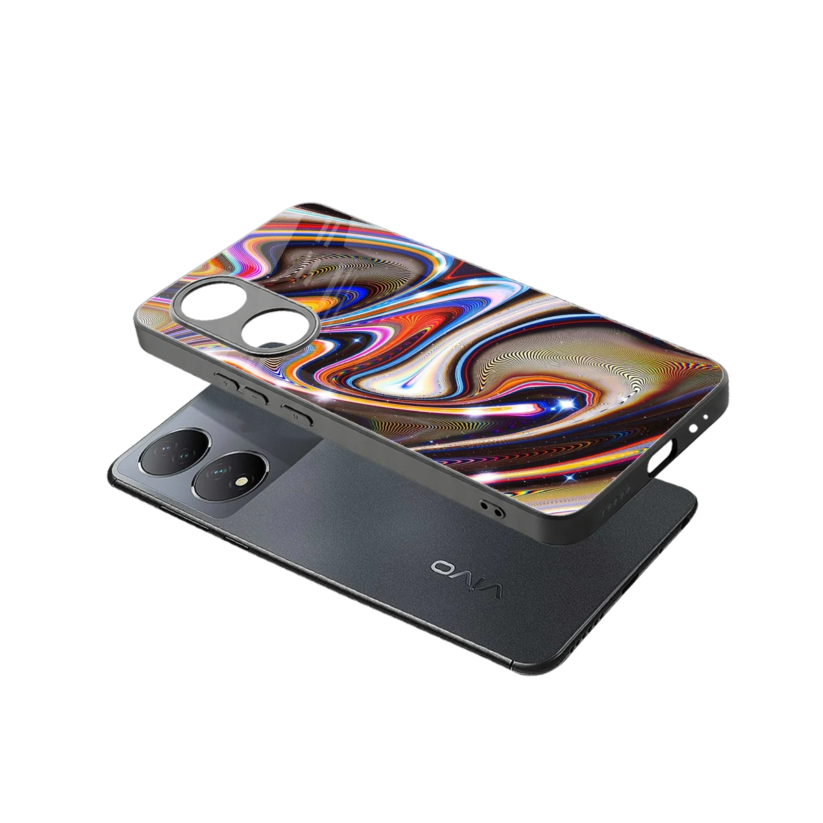 Psychedelic Marble sleek Vivo-y100 cover with tempered glass back and TPU edges