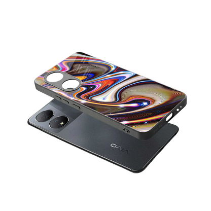 Psychedelic Marble sleek Vivo-y100 cover with tempered glass back and TPU edges
