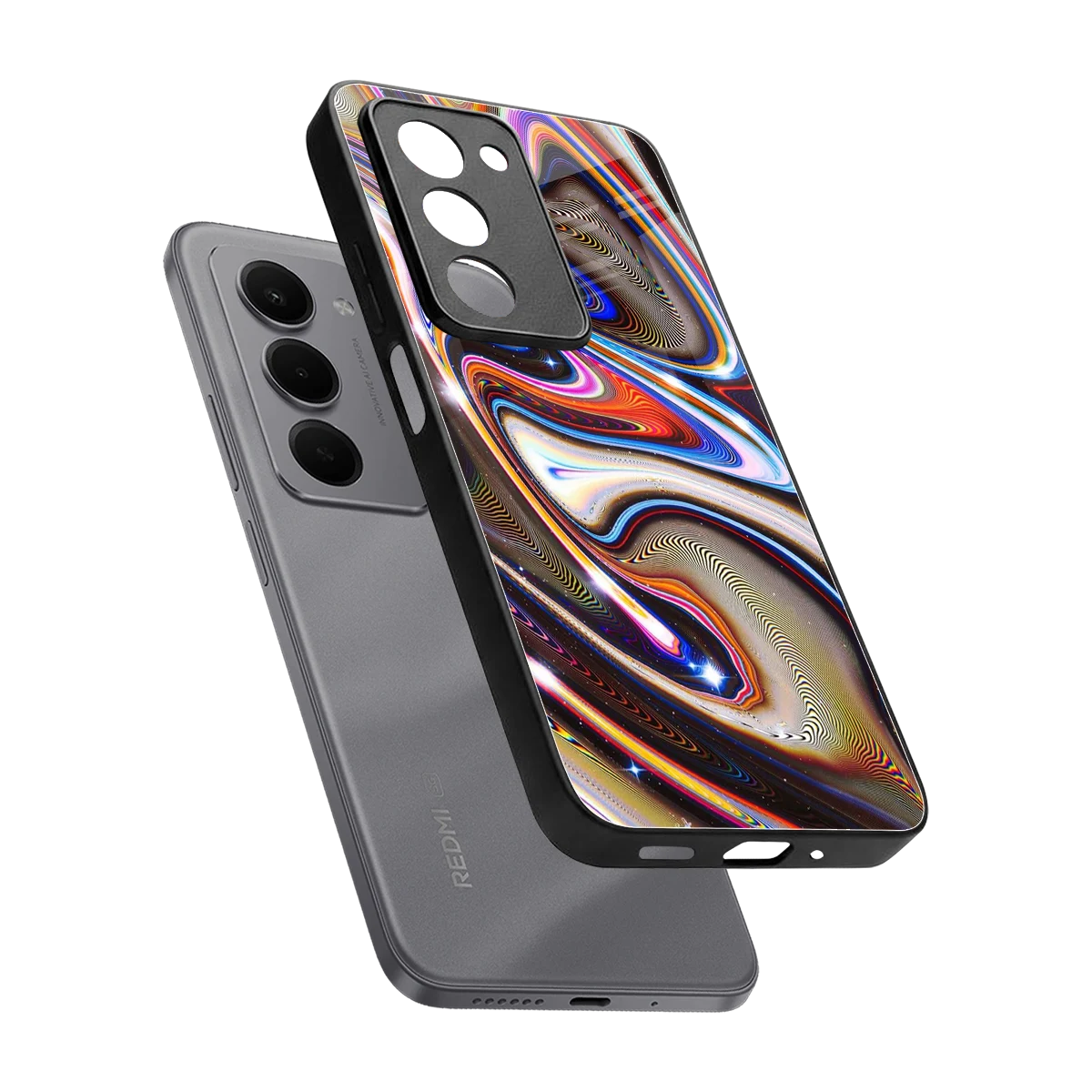 Psychedelic Marble sleek redmi 15 5g cover with tempered glass back and TPU edges