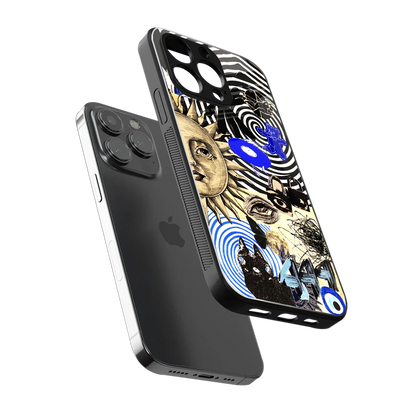 Psychedelic Vibes sleek iphone 14 pro max cover with tempered glass back and TPU edges