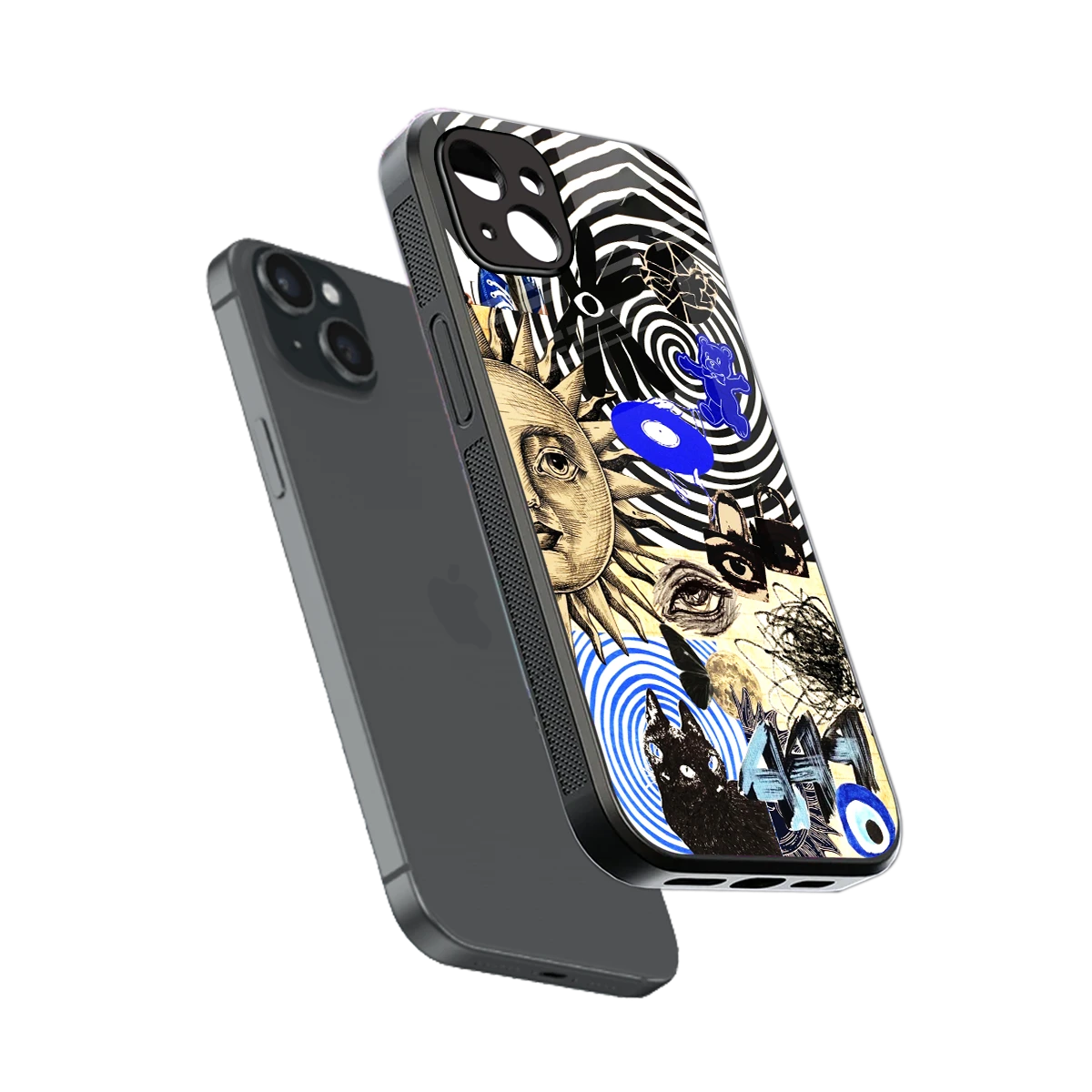 Psychedelic Vibes sleek iphone 14 plus cover with tempered glass back and TPU edges