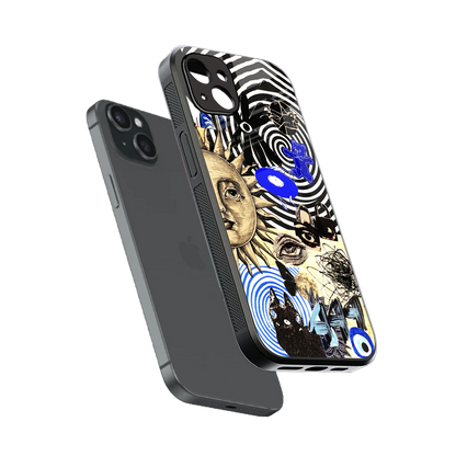 Psychedelic Vibes sleek iphone 14 plus cover with tempered glass back and TPU edges